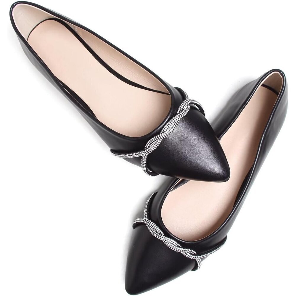 Women's Casual Flats Fashion Chain Pointed Toe Ballet Flat Rhinestone - Picture 4 of 7